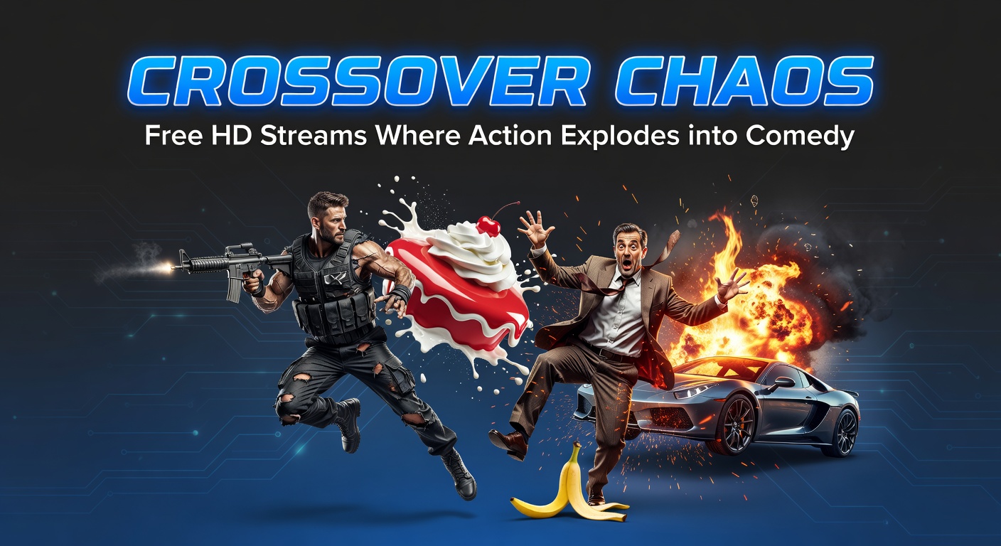 Dynamic scene from an action-comedy film showing explosive chaos blending high-stakes fights with humorous mishaps in crisp HD quality