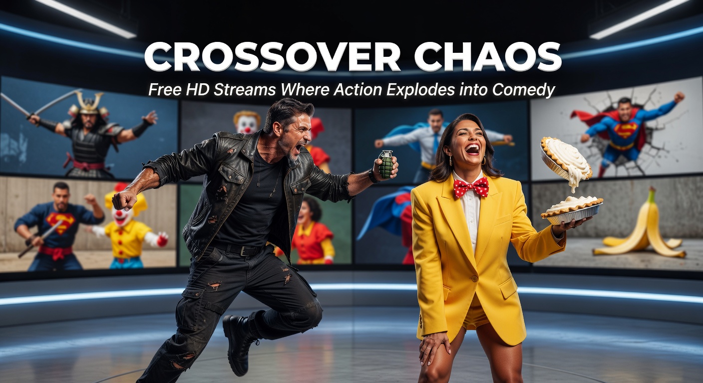 Explosive action-comedy moment captured in HD, featuring characters in mid-chase with comedic expressions amid flying debris