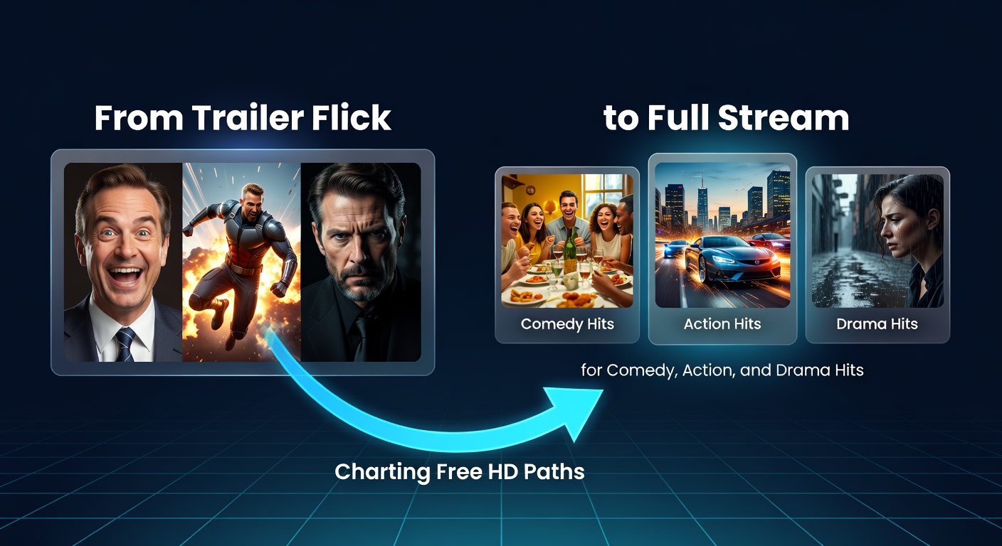 Dynamic scene of a viewer on a couch streaming action-packed explosions, comedy skits, and dramatic close-ups in high-definition free streams