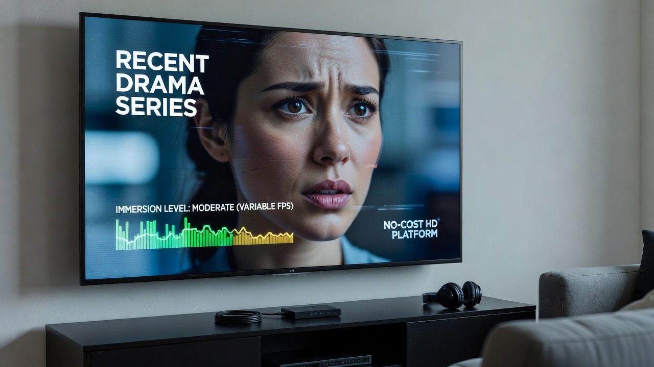 Viewer engagement graph illustrating immersion levels at varying frame rates for drama series on free HD streaming services