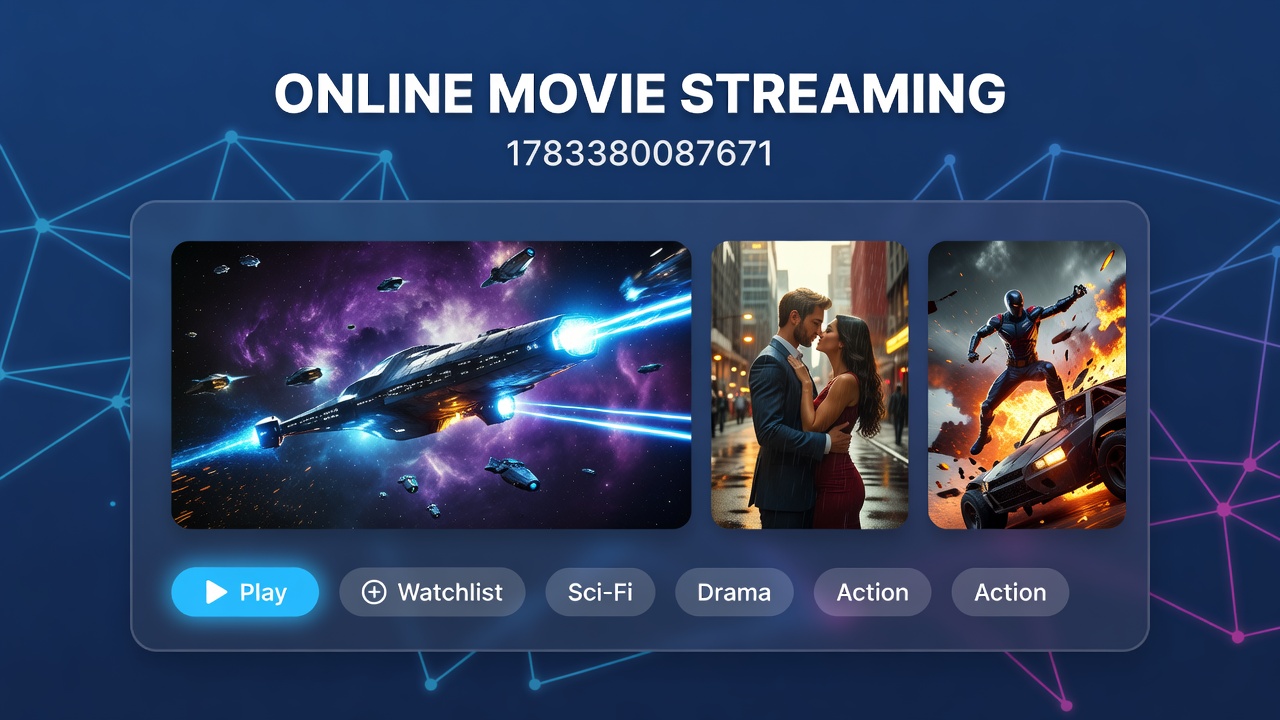 Illustration of various devices streaming movies over a global network