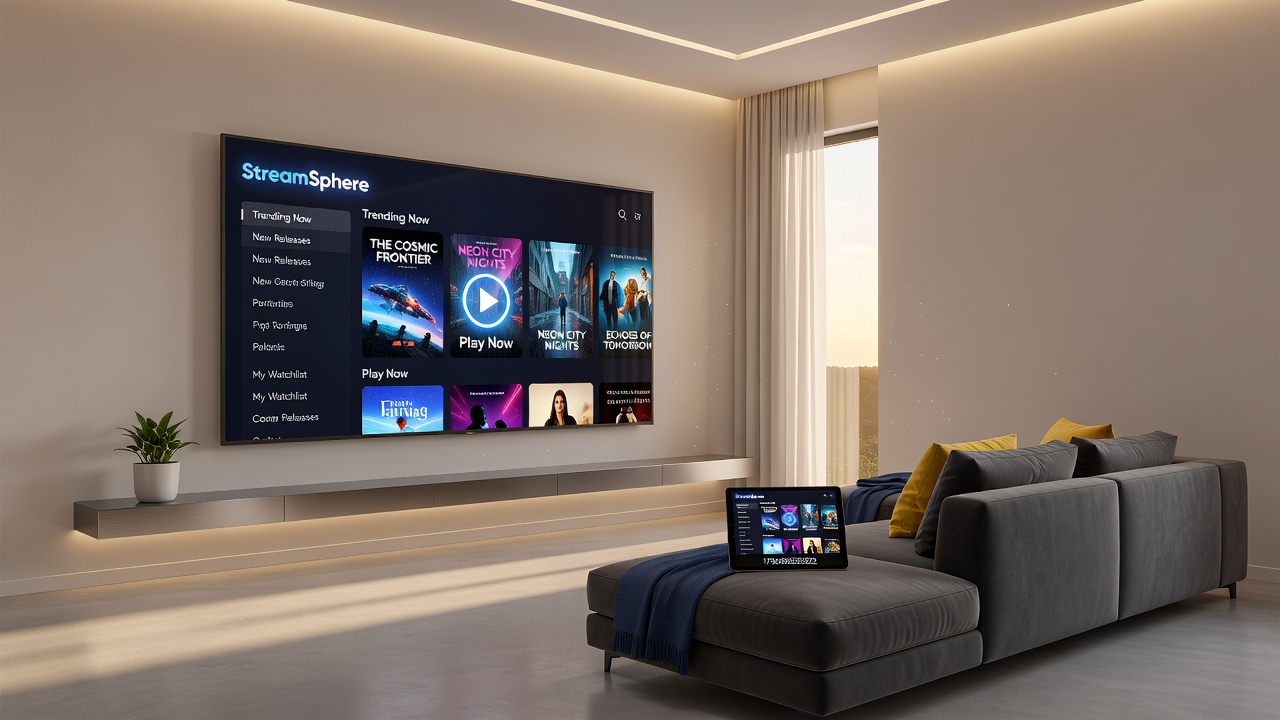 Screenshot of a streaming service interface showing movie categories and recommendations