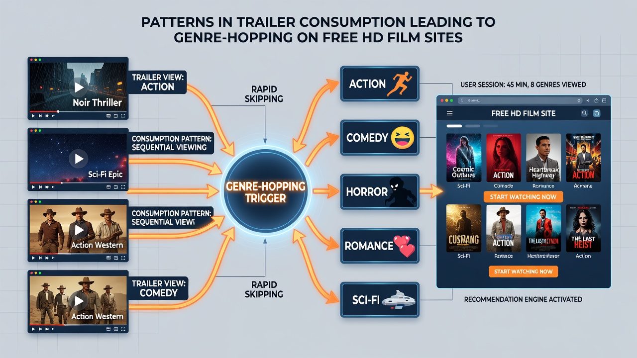 Graph showing genre transition rates after trailer views on free streaming platforms