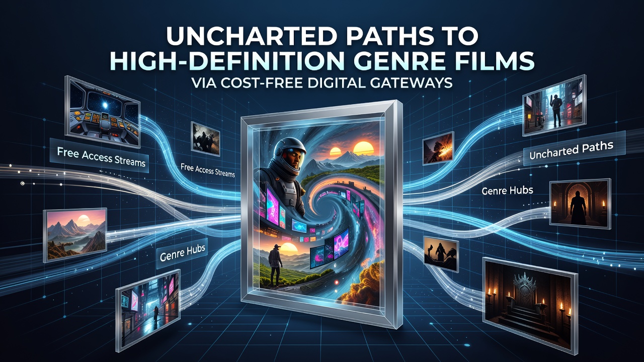 Users interacting with free digital platforms streaming high-definition films on tablets and laptops in varied settings