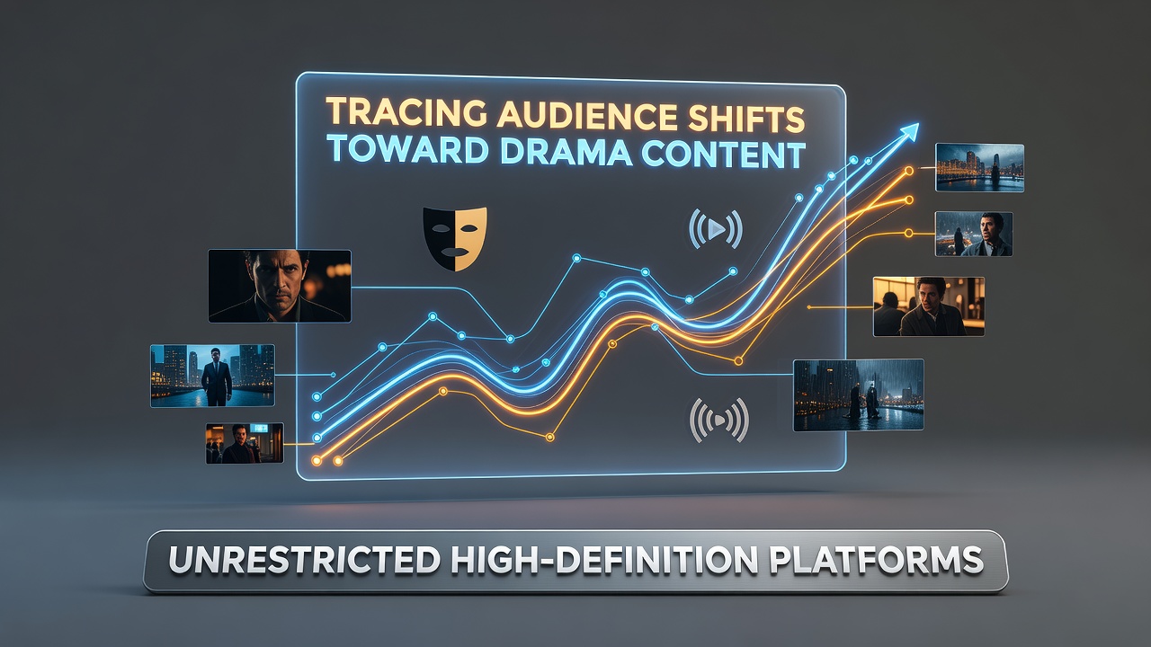 Visual representation of audience analytics dashboards showing rising drama viewership metrics on high-definition streaming interfaces